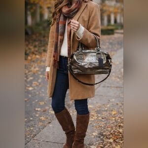 Coach Ashley Gunmetal Silver Metallic Perforated C.Satchel